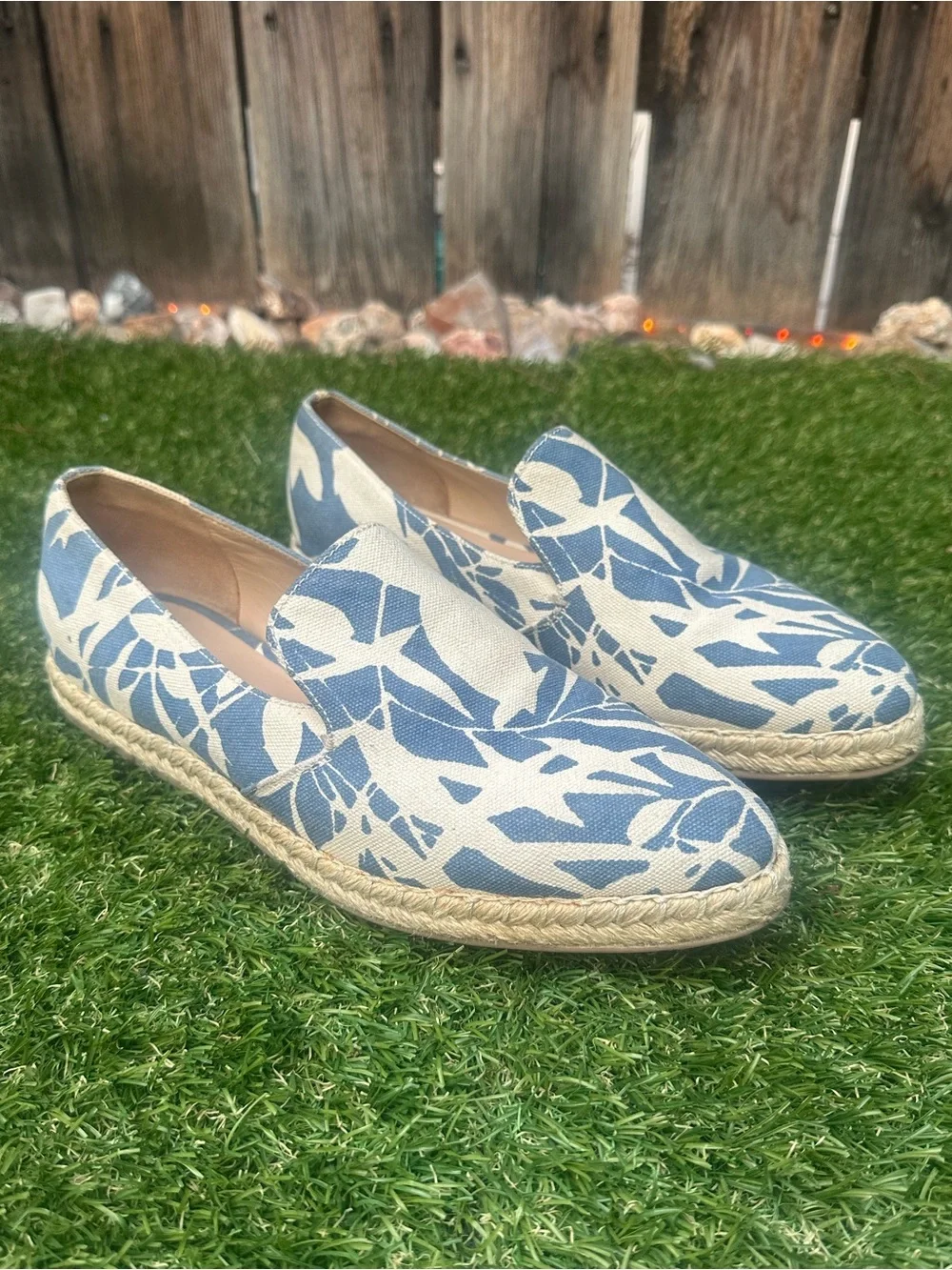 M. Gemi Blue and Cream Botanical Canvas Espadrilles